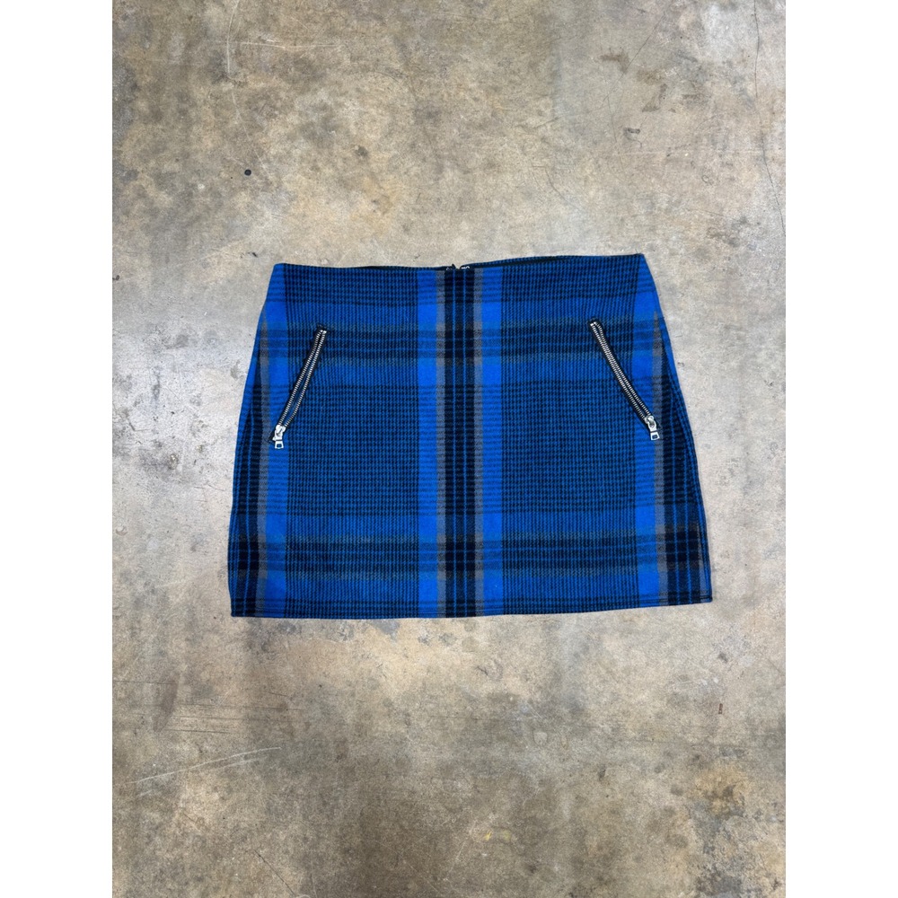 Gap Plaid Mini Skirt Women 14 Blue Black Wool‎ Zip Front